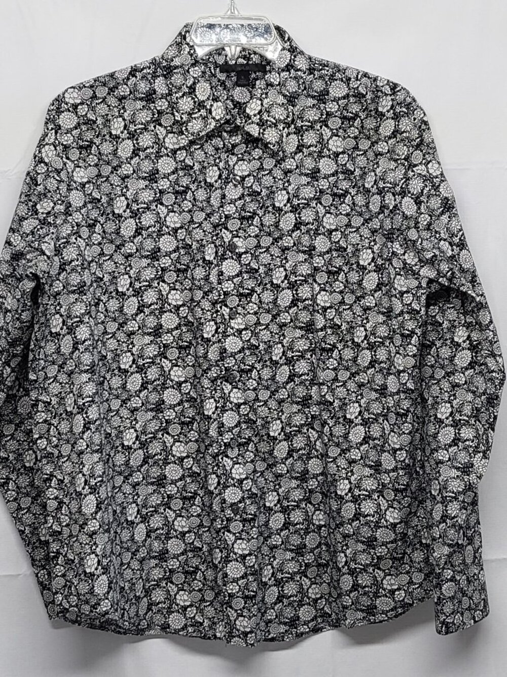 Apt 9 Mens Floral Shirt Button Up XL Long Sleeve Relaxed 100% Cotton Black White